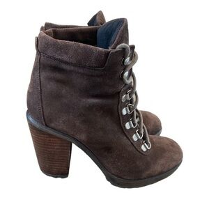 Dolce Vita Suede Chocolate Brown Timber High Heeled Lace Up Lug Booties  Sz 6.5
